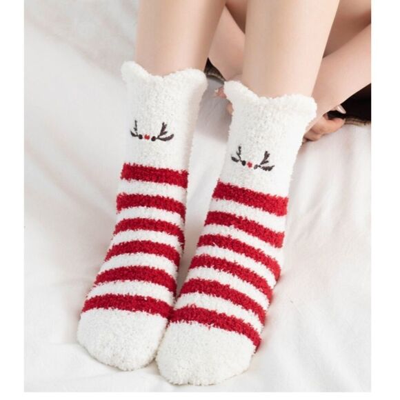 Red Striped Fuzzy Socks - Picture 1 of 3
